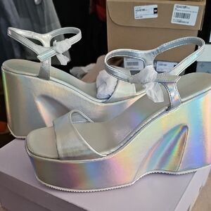 Madden Girl Silver Women's Platform Wedge Sandals